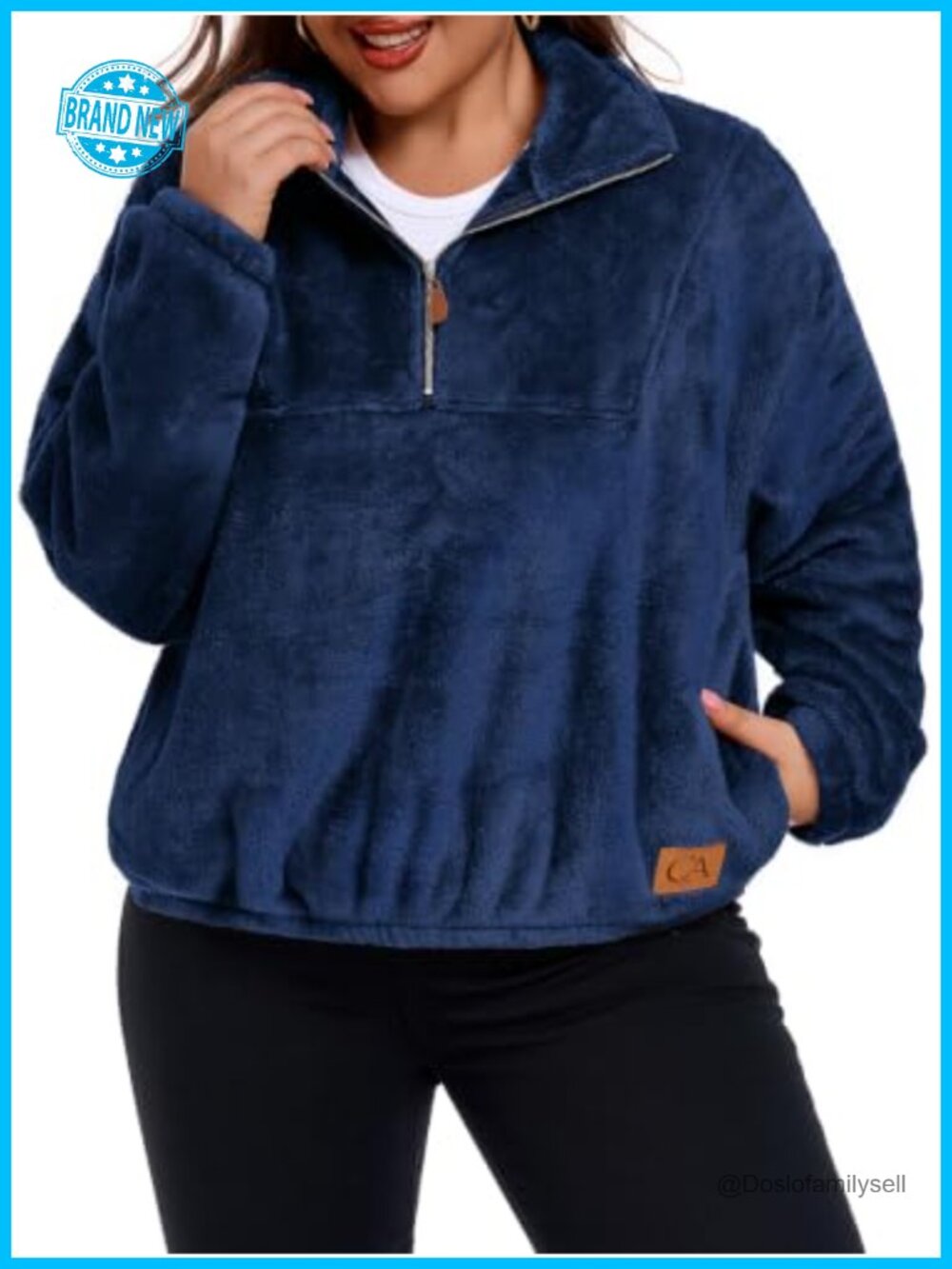 Womens Plus Size Half Zip Fuzzy Fleece Sweatshirt Pullover